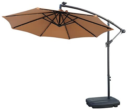 NETSPA - GD-UM2500BS - Parasol Complet (Base + Parasol) - Structure en Acier - LED intégrées alimentées par Panneau Solaire - Pied avec Roulette de Transport - Rond