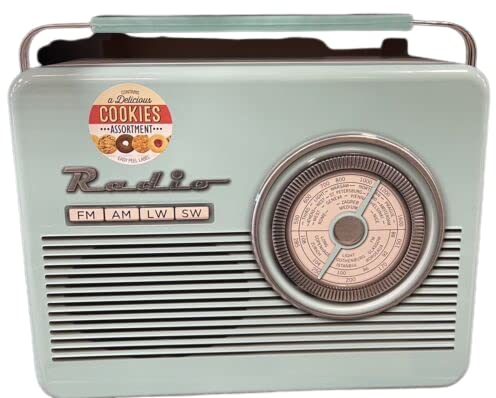 Biscuit Tin Novelty Collectible Retro Radio Themed in Blue Containing 260g of Scottish Shortbread Cookies Refillable and Reusable