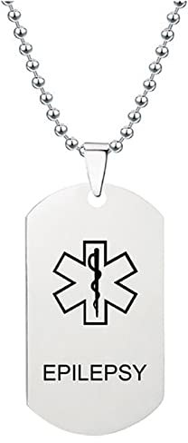 Flongo SOS Notfall Medical Alert ID Marke Herrenkette Männer Anhänger Halskette Silber Kette Personalisierte Gravur Medizinische Erkennungsmarke Epilepsy