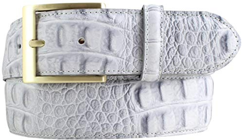 BELTINGER Gürtel mit goldener Gürtelschnalle und Krokoprägung 4 cm | Leder-Gürtel 40mm Kroko-Optik | Kroko-Muster 4cm | Hellgrau 90cm