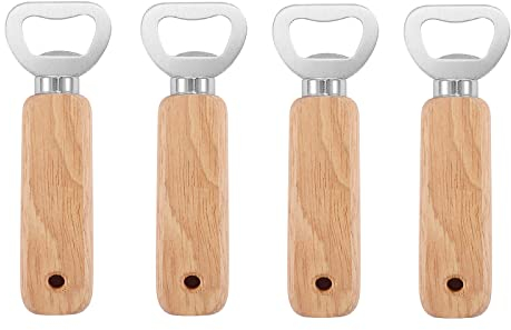 Bottle Opener, 4pcs Bottle Openers Natural Wooden Handle Beer Bottle Opener with Portable Hole Design, Stainless Steel Beer Opener, Gifts for Men, Party, Father's Day, Valentine's Day