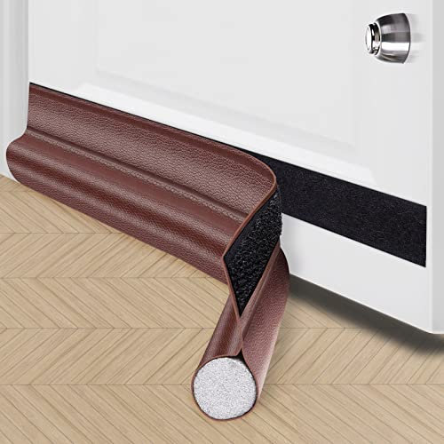 Door Draught Excluder, 96cm Self-Adhesive Draught Excluder for Bottom of Door, Anti-Cold Removable Door Weather Stripping with Scraper for Against Air Currents, Insects, Noise (BROWN, 96CM)