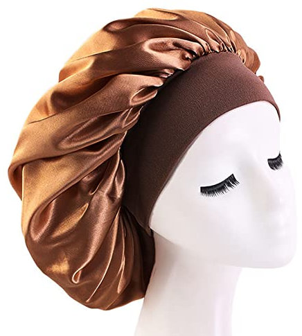 1 Stück Silk Bonnet,Seidenhaube Schlafhaube,Satin Haarhaube Bonnet,Schlafmütze Nachtmütze Haube Schlafen Atmungsaktive Kopfbedeckung für lockiges Haar Schlafmütze Seide Kopfhaube-Golden