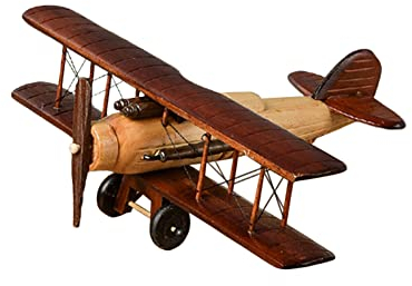 ISAKEN Holz Flugzeug Modell Vintage Flugzeugmodell Spielzeug Handwerk Flugzeug Dekorative Flugzeugmodell Dekoration Foto Requisiten Schmiedeeisen Flugzeug Doppeldecker für Home Office Bar Cafe
