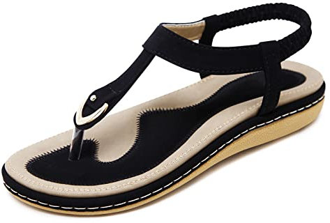 PADGENE Sandales Tongs Femme, Sandales Bout Ouvert Dames Elastic Band Chaussures D'été, A-Noir. 35 EU