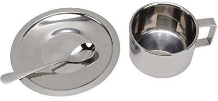 Atyhao Stainless Steel Coffee Cups Set, Teacups, Mugs & Saucers Cup & Saucer Sets Double Walled Mug with Spoon and Saucer for Latte Cappuccino Milk Tea (200ml)