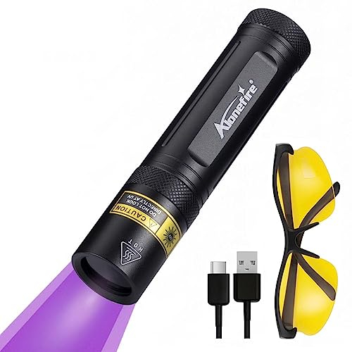 Alonefire SV77 UV-Taschenlampe, 10 W, 365 nm, professionell, leistungsstark, wiederaufladbar, USB, Ultraviolett, Schwarzlicht, Urindetektor für Harz, Angeln, Skorpion, Mineralien mit UV-Schutzbrille,