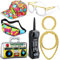 Paterr 7 Pcs 80er 90er Jahre Hip Hop Kostüm Kit 80er 90er Jahre Fanny Pack 90er Outfit Hut Glas Faux Gold Seil Kette Aufblasbare Radio Boombox Aufblasbares Handy für Frauen Männer Rapper DJ Kostüm