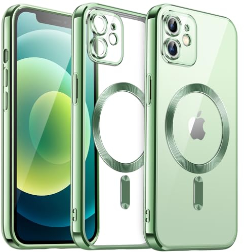 JETech Weiche Klar Hülle für iPhone 12 6,1 Zoll, Kameraschutz Vollständiger, Kompatibel mit MagSafe Kabellosem Laden, Stoßfest Elektroplattiert TPU Handyhülle (Lichtgrün)