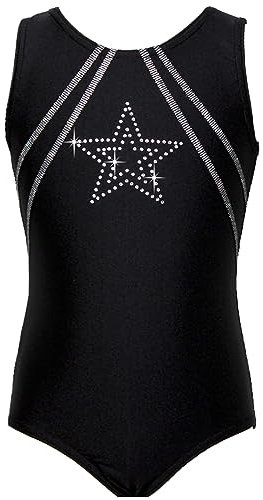 Turnanzug Gymnastikanzug GymStar Lycra & Strasssteine Samt Kurzarm Turnbody, Größe:152, Farbe:Lycra in Schwarz mit Türkis