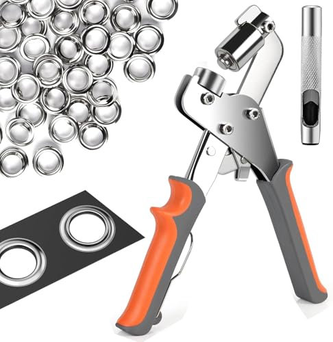 Ösenzange für planen & stoffe - Profi Ösenzange mit 500 Ösen (Ø 10mm), Magnetische Ösenstanze aus Kohlenstoffstahl für Perfekt für Leder, Gürtel, Awnings, Stoffe