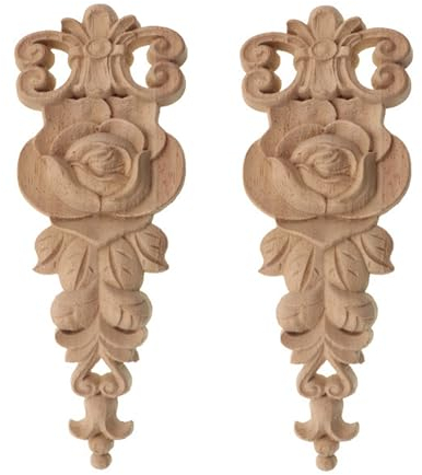 Hezhou Holz Ornament Holzornamente für Möbel Vintage Deko Geschnitztes Holz Skulptur Applique Onlay Lange Geschnitzte Holzschnitzerei Applikation Unbemalte für Möbel (P)