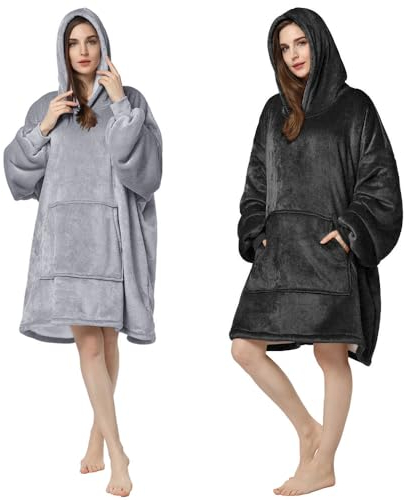 Voarge Hoodie Decke mit Ärmeln Deckenpullover,Kuscheldecke mit ärmeln,Hooded blanket,Warm Deckenpullover,Tragbare Decke zum Anziehen als Geschenke für Frauen Damen (Grau)