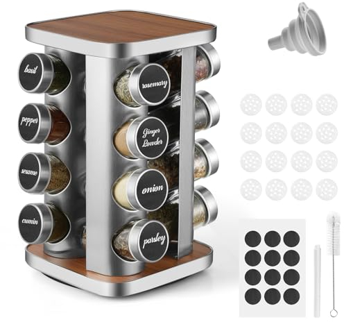 Moreau Porta Spezie Con 16 Barattoli Spezie in acciaio inox,porta spezie per cucinarotante a 360° Può essere utilizzato per il BBQ, portaspezie,portaspezie girevole,la cottura Con Etichette e Penne