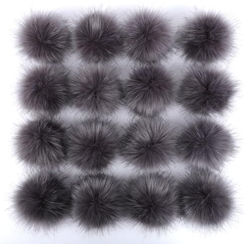 Duories 6 STK 12-15cm Kunstfell Pompons, Kunstfell Bommeln zum Basteln, Künstliche Fellbommel Flauschige Bommel Pom Pom zum Basteln DIY Handwerk Mützen Handschuhe Tasche Anhängern Dekor,Anthrazitgrau