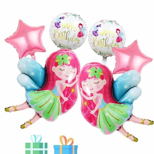 6 Stück Fee Folienballon,Feen Deko Kindergeburtstag,Zauber Fee Themenballon,XXL süße Flügelfee Helium Ballon,für Mädchen Geburtstag Jubiläum Motto Party Dekoration