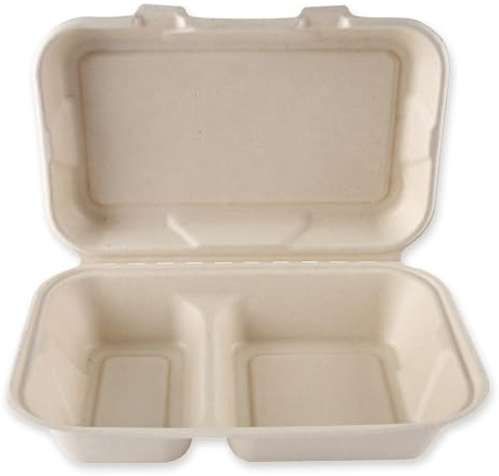 FRANZ MENSCH 250 Stück, Menüboxen, 245 × 160 × 62 mm, natur, Bagasse, 2-geteilt