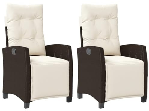 vidaXL Gartensessel mit Fußteil 2 STK. Verstellbar Braun Poly Rattan
