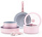 Vkoocy Pink Non Stick Pot and Pan Sets with Removable Handle, Ceramic Cookware Set Detachable Handle, Induction Kitchen Camping Stackable Pots Pans, Dishwasher/Oven Safe, PTFE/PFOA/PFOS Free