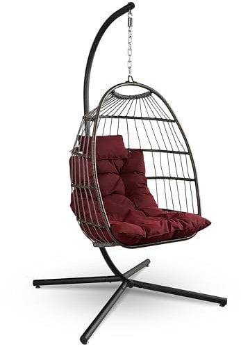 SereneLife Silla Huevo Colgante, con Soporte, Columpio, Estructura de Mimbre y Acero, Capacidad de hasta 250kgs