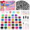 Glitzer Tattoo Set Kinder,Glitzertattoos Kinder Set für Mädchen-36 Farben,220 Tattoos Schablonen Inkl,3 Kleber&5 Pinsel,Glitzer Tattoo Mädchen Temporäres,Geschenk für Party Weihnachten