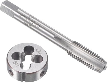 TOP-VIGOR Ensemble tarauds et filières métriques M9 x 1,25 mm, tarauds à vis avec matrice de filetage rond, kit de tarauds et filières robustes pour bricolage, réparation, coupe de filetage externe et