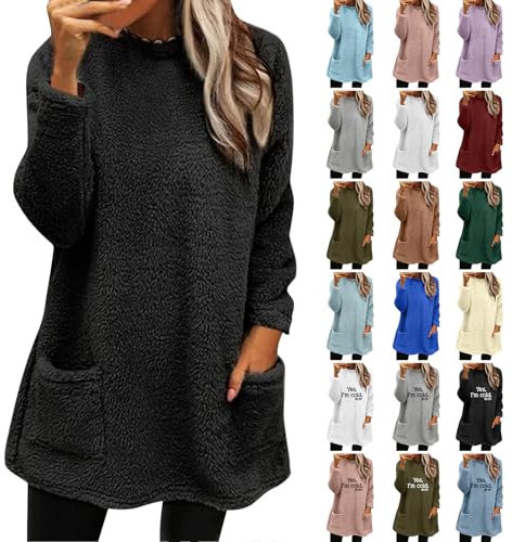 Angebote Des Tages Heute Blitzangebote Pullover Damen Lang Teddy Fleece Flauschig Pulli Weich Winter Warm Sweatshirt Langarm Fleecepulli Plüsch Tops Oberteile Mit Taschen Black Friday Angebote 2024