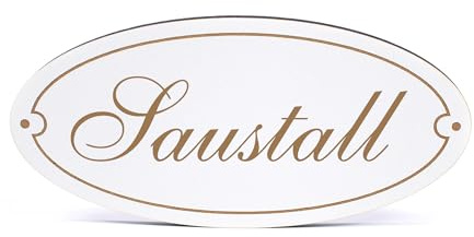 Dekolando Deko Türschild oval - Saustall - Schild 15 x 7 cm - Schilder Türschilder Namensschilder Wohnung selbstklebend Holzschild Tür Holzschilder