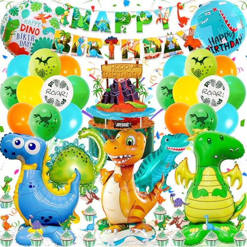 Zaztytoy Dino Geburtstag DekoSet, Dino luftballon Deko Kindergeburtstag mit 3D XXL Dinosaurier Folienballons, Happy Birthday Girlande, Grüner Dino Helium Ballon für Dschungel Dino Party Deko Kinder