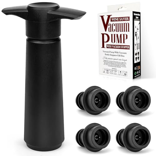 QGGTQG Pompe à vide à vin avec 4 bouchons - Réutilisable - Bouchon de bouteille de vin - Noir - Pour conserver le vin et garder le vin frais