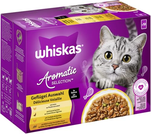 WHISKAS® Aromatic Selection™ Multipack Portionsbeutel 1+ Geflügel Auswahl 4 Varietäten Huhn, Ente, Truthahn, Wild in Sauce 12 x 85g