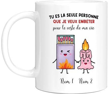 HALUMI Mug Allumette Bougie Pour Couple Parfait Tasse Originale Rigolo Tu Es La Seule Personne Que Je Veux Embêter Idée Cadeau Humour Saint Valentin Anniversaire Mug Ceramique Bicolore 330ml 440ml