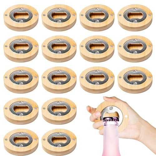 12 apribottiglie in legno, apribottiglie portatile, apribottiglie in bambù, durevole, personalizzabile, in acciaio inox, bambù, adsorbibile, regalo per marito, fidanzato, papà, nonno (rotondo)