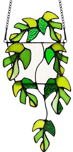Pflanze bemaltes Acryl, bemalte Acryl-Fensterbehang, grüne Pflanzen künstliche Dekoration, Fangen Sie den Tag Pflanzengeschenke für Damen, Oma, Muttertag, Weihnachten (1, Schildkrötenblatt)