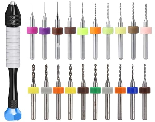 HAXIHA Kit Mini Trapano a Mano 20 pezzi Punte da PCB Micro,Mini Trapano 0,1mm a 1,0mm e 1,1mm a 2,0mm Punte Elicoidale Twist Drill Bits per Utensili Foratura Modellismo