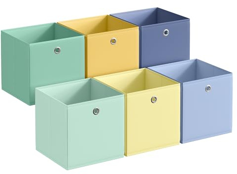 SONGMICS Storage Cubes, Set of 6 Collapsible Storage Boxes, Odourless, 30 x 30 x 30 cm, Fit Cube Storage Unit, Rainbow Storage Bins, Colourful Fabric Bins for Bedroom, Living Room RFB230XA08