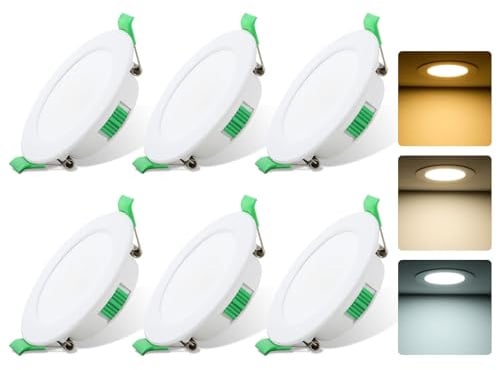 Fynokst LED Einbaustrahler 230V, 7W LED Spots 68mm - 78mm Lochmaß, 3000K/4000K/6500K Einstellbare Farbtemperatur Deckenspots, IP44 Spots Deckenleuchte Für Küche, Bad, Wohnzimmer, Set of 6