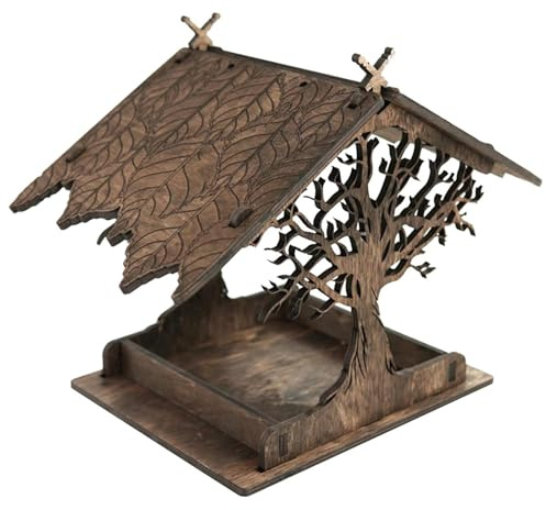 Asyduey Wooden Bird Feeder Hanging Drinker for Garden Yard Garden Decor Roof Outside Bird Feeders-A Easy Install