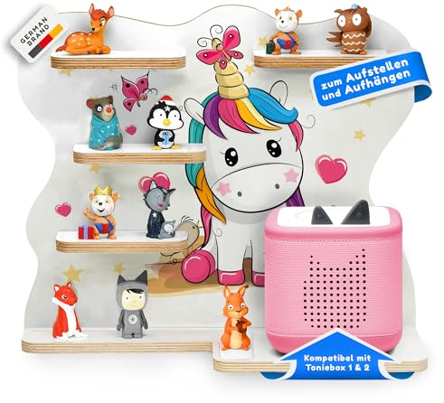 stadtecken Holzregal passend für Toniebox 2 I Geeignet für ca. 30 Tonies I Perfekte Aufbewahrung im Kinderzimmer I Regal zum Aufstellen oder Aufhängen (Lovely Pony, Mit Schmalen Boden)