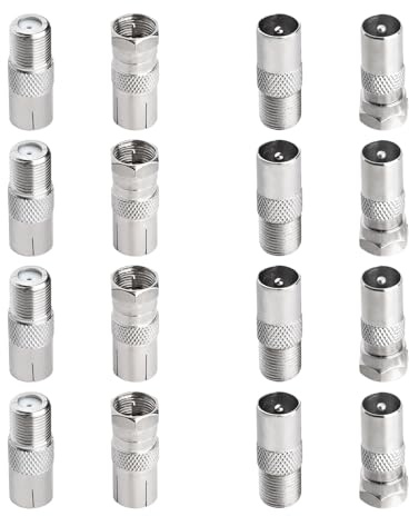 16 Pcs F-Type Connector To Coaxial Adapter, F Male/Female Cable Connector, Suitable For Satellite, Antenna, Tv Antenna Compatible With Router, Modem, Satellite Receiver, Audio And Video Equipment