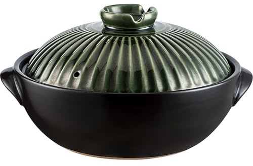 Japanese Donabe Ceramic Hot Pot Retro Heat Resistant Shallow Dutch Oven,Non-Stick Cookware Pot With Lid And Dual Handle For Cooking,Soup, Rice, Stew, Casserole, Noodle(Green,11in)
