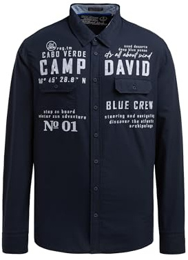 Camp David Herren Langarmhemd mit Klappentaschen und Prints