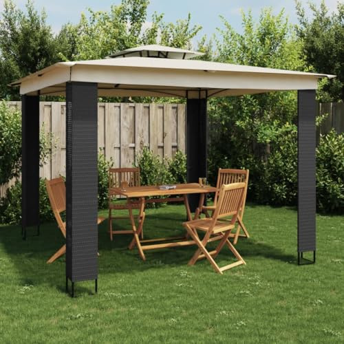 Massbinet Faltpavillon Wasserdicht Stabil Winterfest Partyzelt Sonnenschutz Gartenpavillon Pavillon Faltbar mit Doppeldach Creme 2,94x2,94 m Stahl