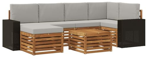 vidaXL Ecksofa Set 7 pcs Natürlich und Hellgrau Massivholz Akazie, Outdoorsofa, modernes Ecksofa-Set, Bequeme Gartenlounge, Terrassenplatz zum Entspannen