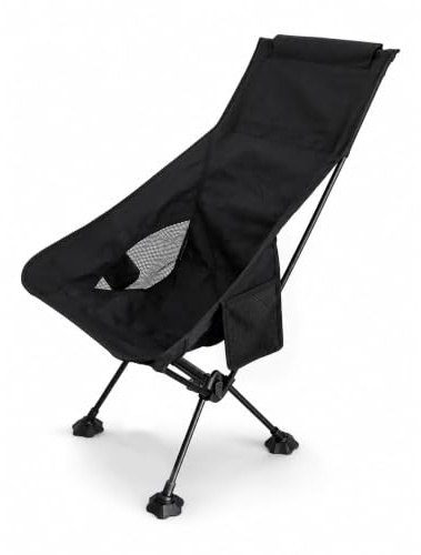 EVOCAMP Campingstuhl faltbar, bis 150 kg, klappbarer Anglerstuhl, 1,2 kg leicht, kleines Packmaß, 7075-Aluminium, 600D-Oxford, mit Getränkehalter & Seitentasche, breite Standfüße