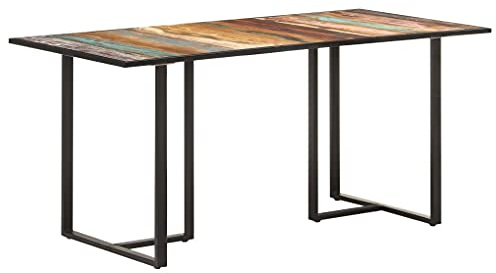 HETFTJN Esstisch 160x80 cm aus Altholz Massiv – Industrieller Küchentisch für 4-6 Personen – Esszimmertisch Holztisch mit Beinen aus Eisen für Esszimmer und Küche