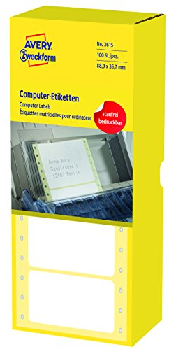 AVERY Zweckform 3615 Computer-Etiketten (Papier matt, 4,000 Etiketten, 88,9 x 35,7 mm) 1 Pack weiß