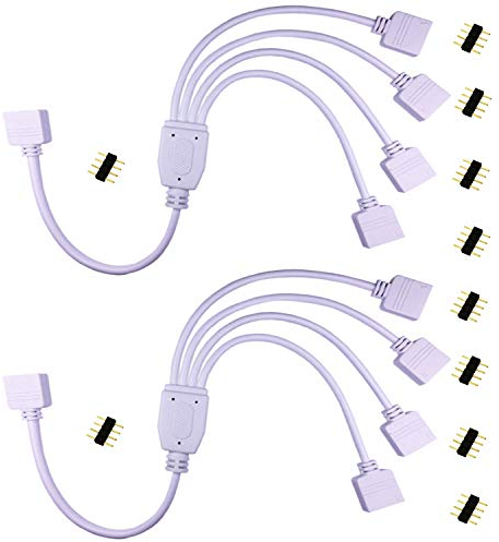 LITAELEK 2pcs LED Verteiler Kable 4 polig 1 zu 4 LED Strip Splitter 4 Pin Connector RGB 5050 3528 2835 LED Steifen Verbinder LED Band Eckverbinder Stecker LED Stripe Anschlusskable -30cm,Weiß