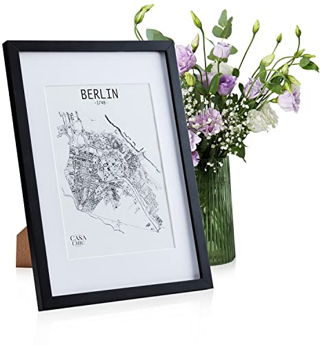 Casa Chic Bilderrahmen mit Passepartout, 45x32 cm Bilderrahmen für Urkunde & Collage, Bilderrahmen A3, Fotorahmen Stehend/Wandmontage, Rahmen für Vertikaler/Horizontaler Gebrauch, Holz Bilderrahmen