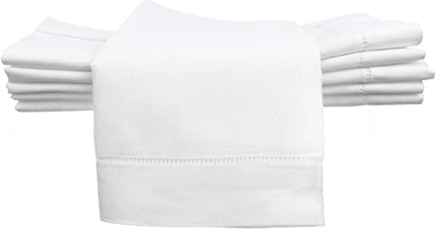 CleverDelights Servietten mit Hohlsaum, 50,8 cm, Weiß, 6 Stück – 55/45 Leinen-Baumwoll-Mischgewebe – 50,8 cm
